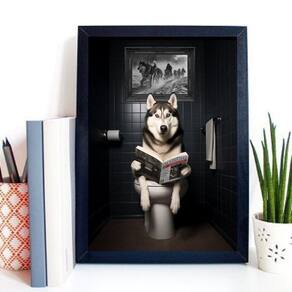 Quadro Divertido Banheiro Husky Siberiano 33X24Cm