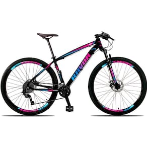 Bicicleta Aro 29 Freio A Disco Hidraúlico 27 Velocidades Alavanca Alúminio K7 Shimano Cor:azul E Rosa;tamanho:15"