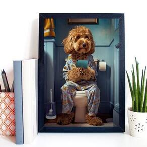 Quadro Para Banheiro Cachorrinho Poodle 24X18Cm