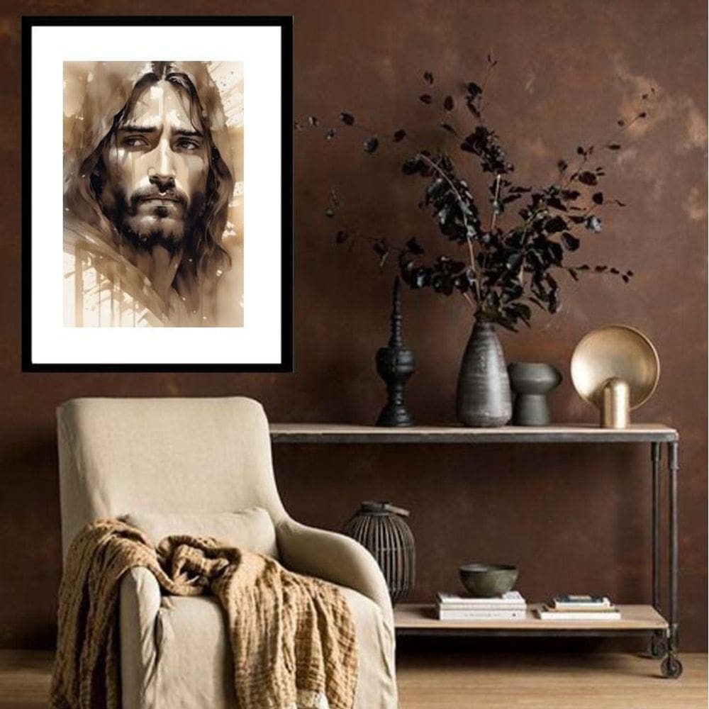 Quadro Jesus Aquarela Marrom - 60X48Cm