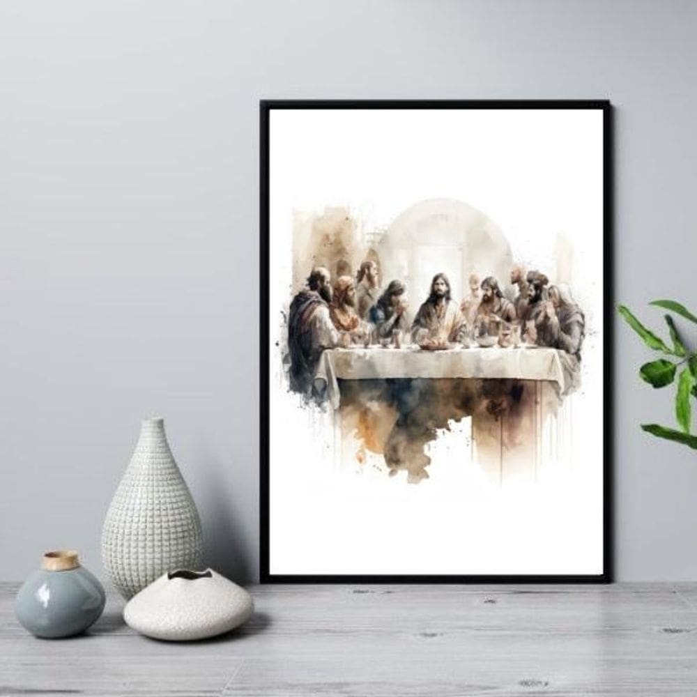 Quadro Santa Ceia Aquarela 33X24Cm - Com Vidro