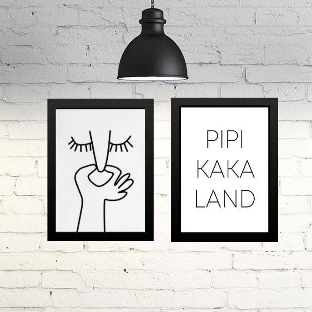 Kit 2 Quadros Divertidos Banheiro Minimalista 45X34Cm Vidro