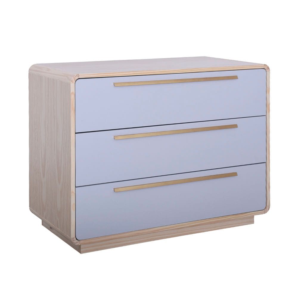 Cômoda Wave 3 Gavetas com Puxadores Dourado - Natural e Cinza