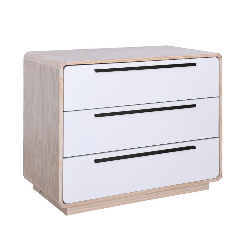 Cômoda Wave 3 Gavetas com Puxadores Preto - Natural e Branco