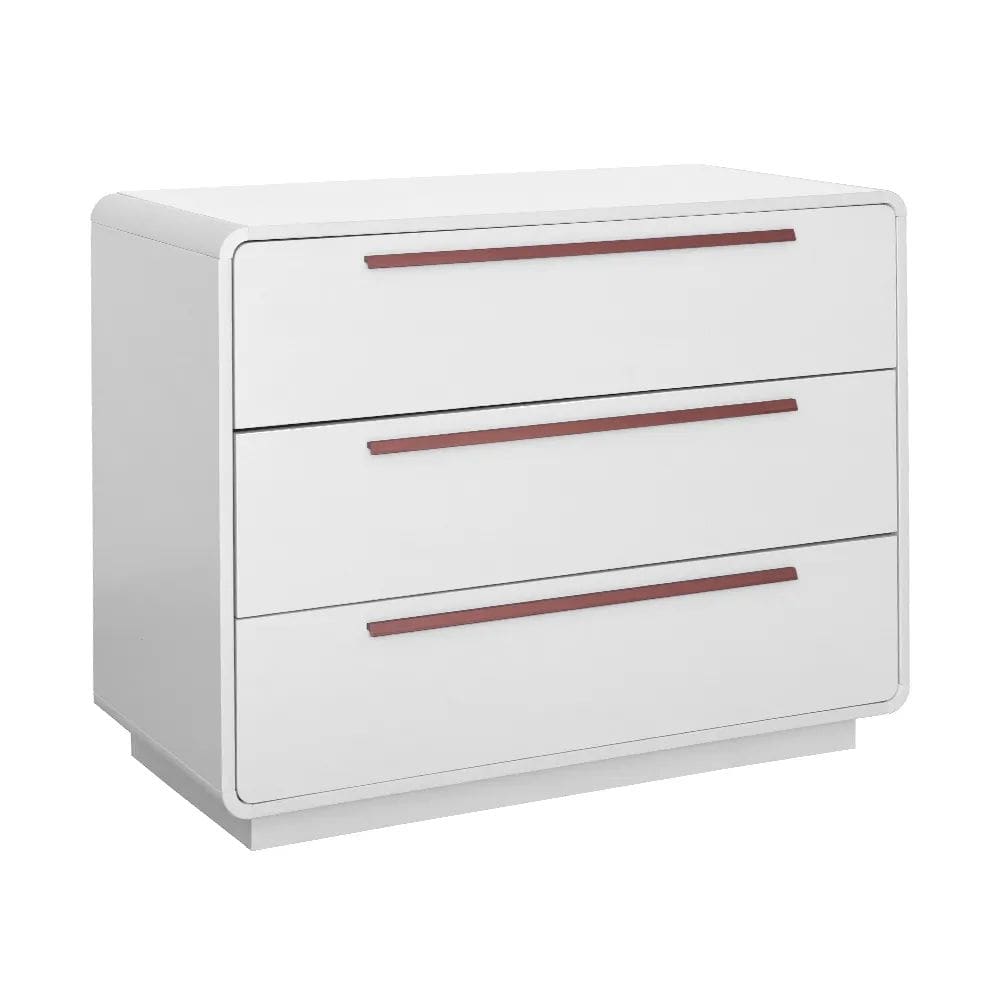 Cômoda Wave 3 Gavetas com Puxadores Cobre - Branco