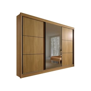 Guarda Roupa Casal com Espelho e 3 Portas de Correr 6 gavetas Los Angeles – Cinamomo Flex