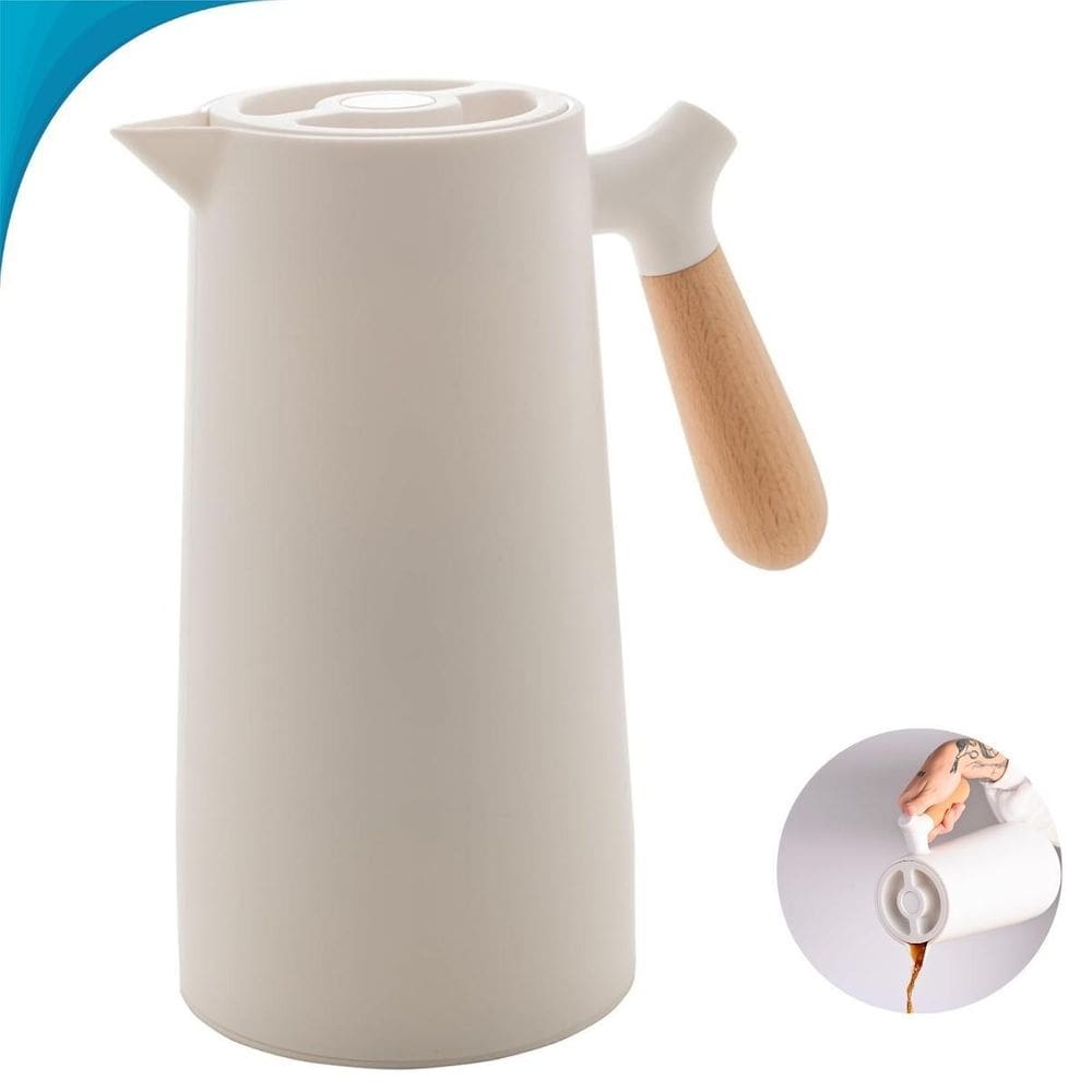 Jarra Térmica Para Café Com Cabo De Madeira E Alça Verde