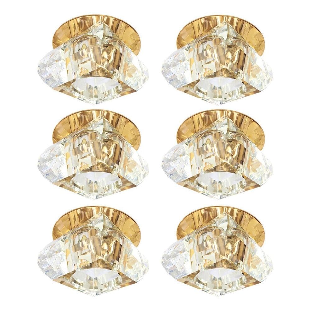 Kit 6 Spot Cristal Base Dourada Embutido Transparente Bet11