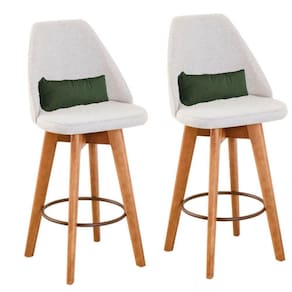 Kit 02 Banquetas Bege Claro E Almofada Suede Verde Musgo
