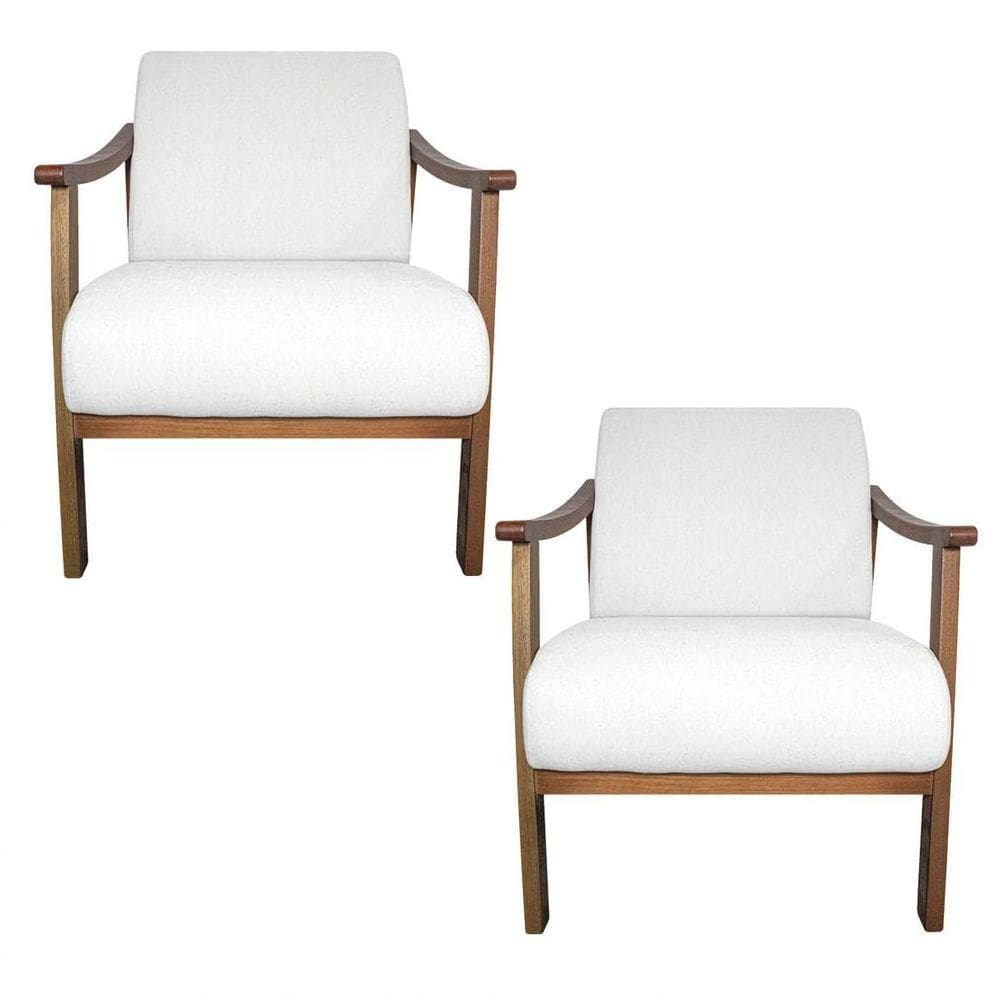 Kit 02 Poltrona Liz Base Madeira Suede Cor Branco
