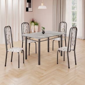 Conjunto de Mesa Retangular a 120x75cm Tampo Granito Topázio 4 Cadeiras Lavínea Arabesco/ Mart Prata