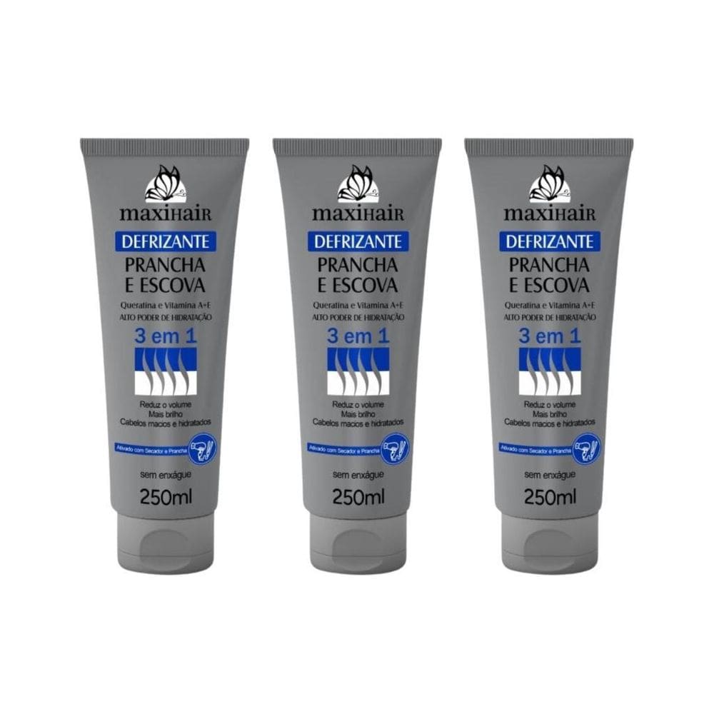 Defrizante Maxihair 250Ml Prancha E Escova 3 Em 1-Kit 3Un