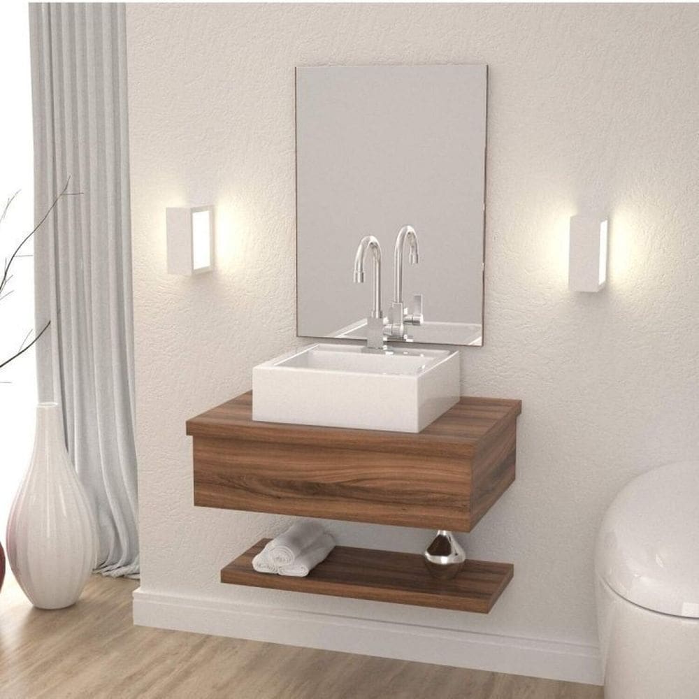Kit com 2 Gabinetes para Banheiro com Cuba Q35 e Prateleira 605W Metrópole Nogal
