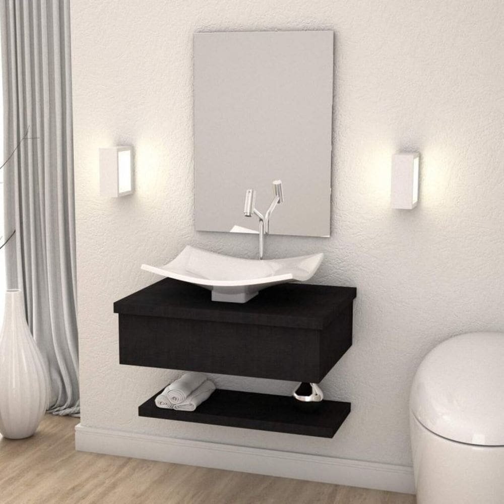 Kit com 2 Conjuntos para Banheiro Gabinete com Cuba F44 e Prateleira 605W Metrópole Preto Onix