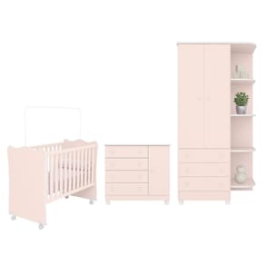 Dormitório Infantil Doce Sonho 2 Portas, Cômoda 1 Porta e Berço com Rodízio - Qmovi