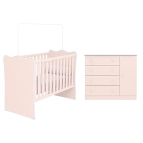 Jogo de Quarto Infantil Doce Sonho com Cômoda 1 Porta e Berço - Qmovi