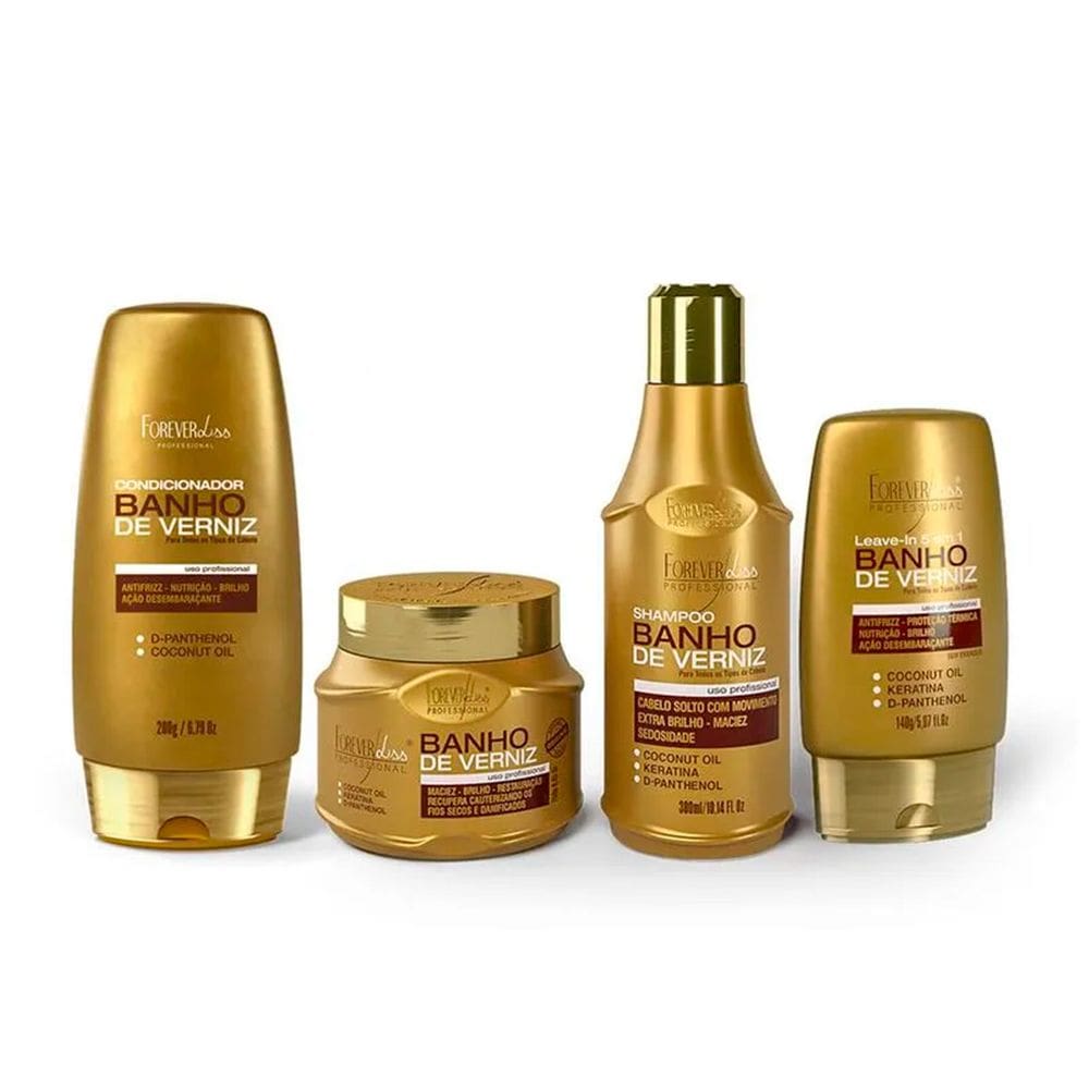 Kit Banho de Verniz Forever Liss Shamp Cond Máscara Leave-in