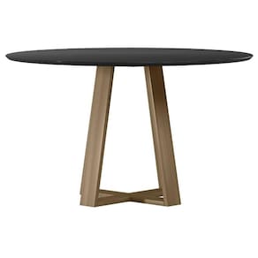 Mesa de Jantar 135x135 cm Vitória com Vidro Amendoa Preto - New Ceval