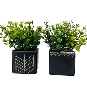 Dupla vaso cachepot quadrado preto fosco pintura geométrica