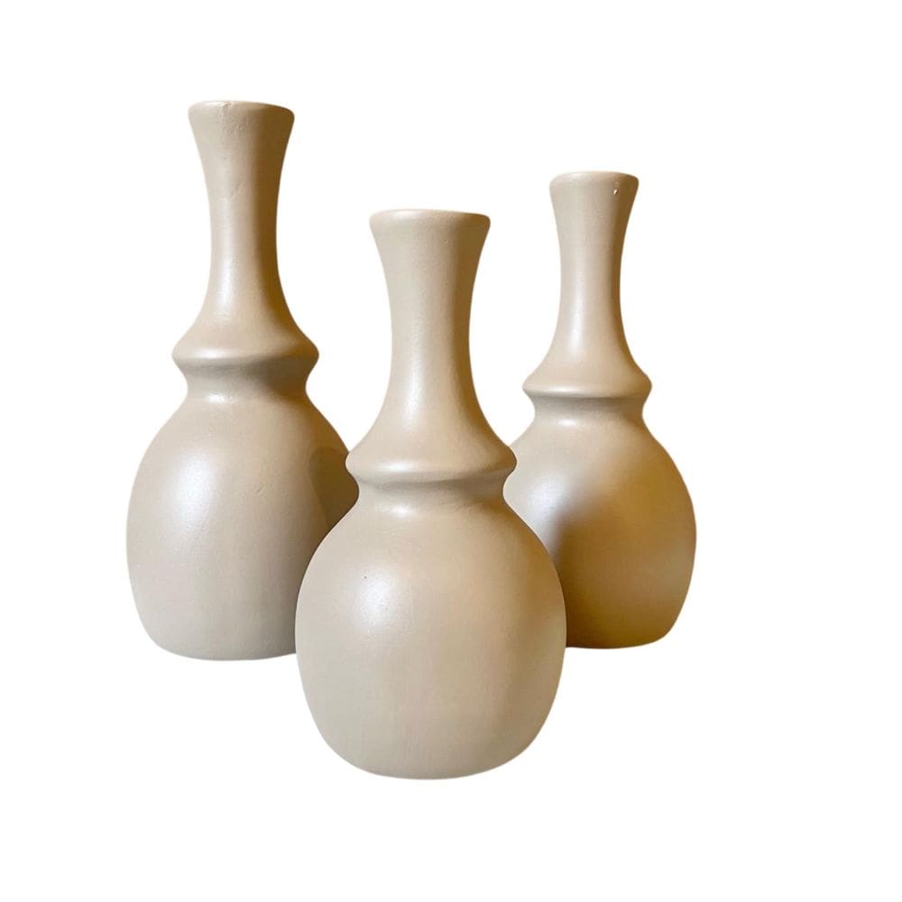 Trio vaso garrafa cáqui fosco em cerâmica enfeite de mesa