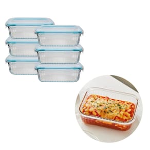 6 Pote Vidro Retangular 640ML Hermético 4 Trava Forno/Freezer