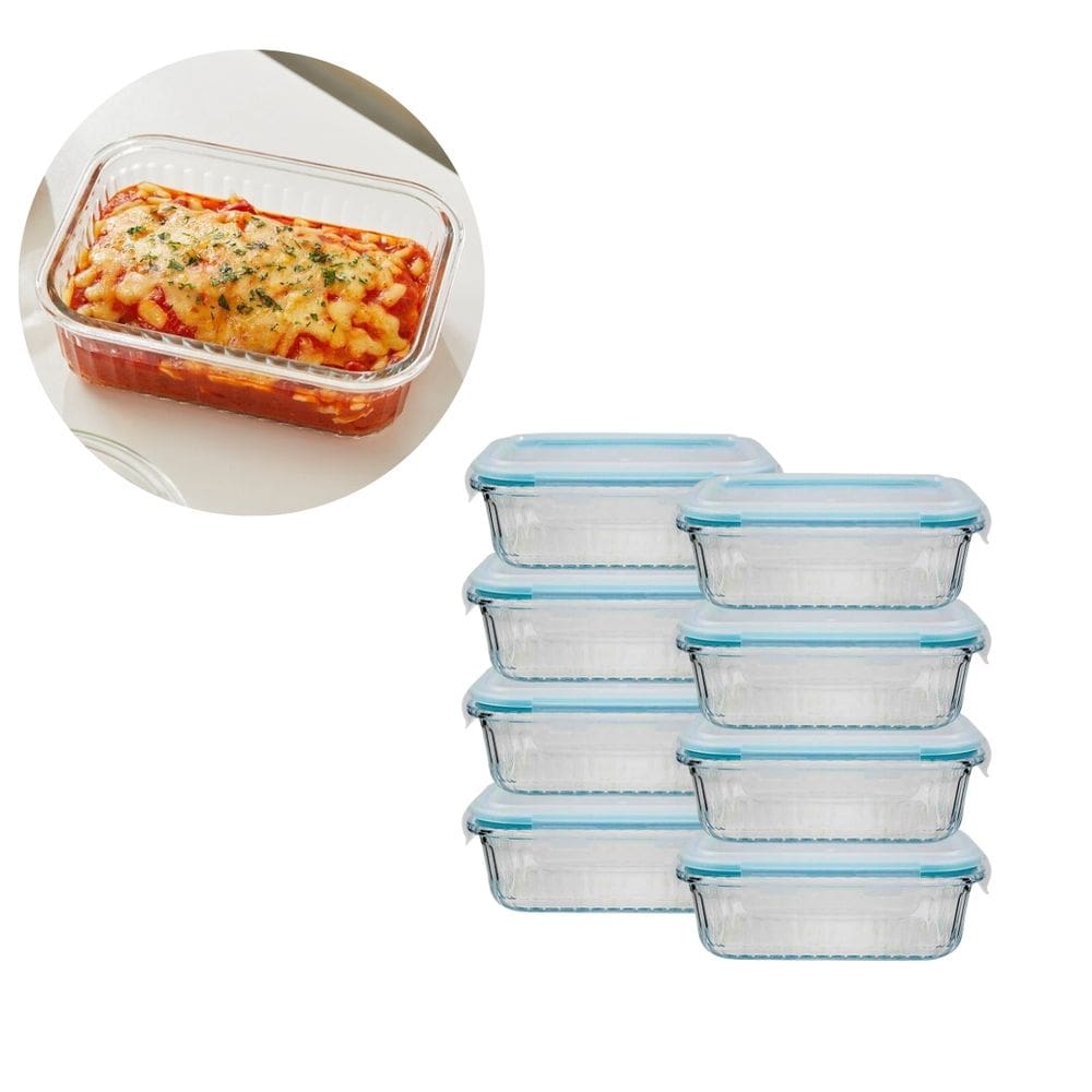 8 Pote Vidro Retangular 640ML Hermético 4 Trava Forno/Freezer