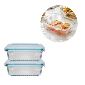2 Pote Vidro Retangular 640ML Hermético 4 Trava Forno/Freezer