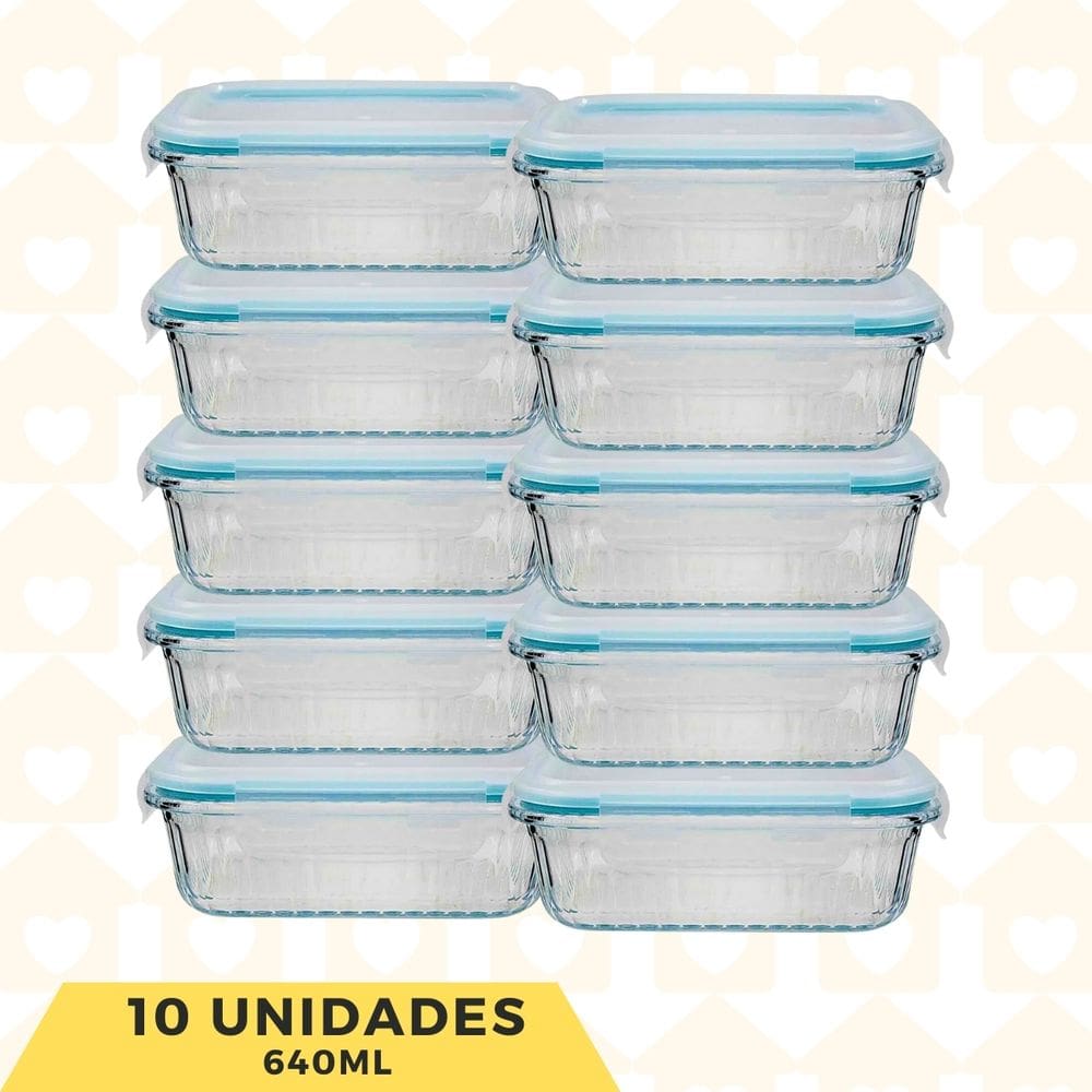 Kit 10 Pote Vidro Hemértico 640ML 4 Travas Vidro Resistente