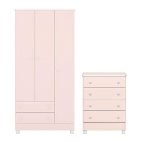 Jogo de Quarto Doce Sonho Guarda Roupa 3 Portas e Cômoda 4 Gavetas com Pés - Qmovi