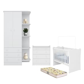 Dormitório Doce Sonho Guarda Roupa, Cômoda Trocador e Berço com Colchão Supreme - Qmovi