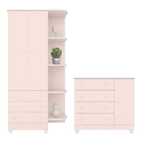 Jogo de Quarto Doce Sonho Guarda Roupa 2 Portas e Cômoda 1 Porta com Pés - Qmovi