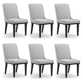Cadeira Sala de Jantar Base Madeira Preto Kit 6 Sofia Suede D03 - D`Rossi
