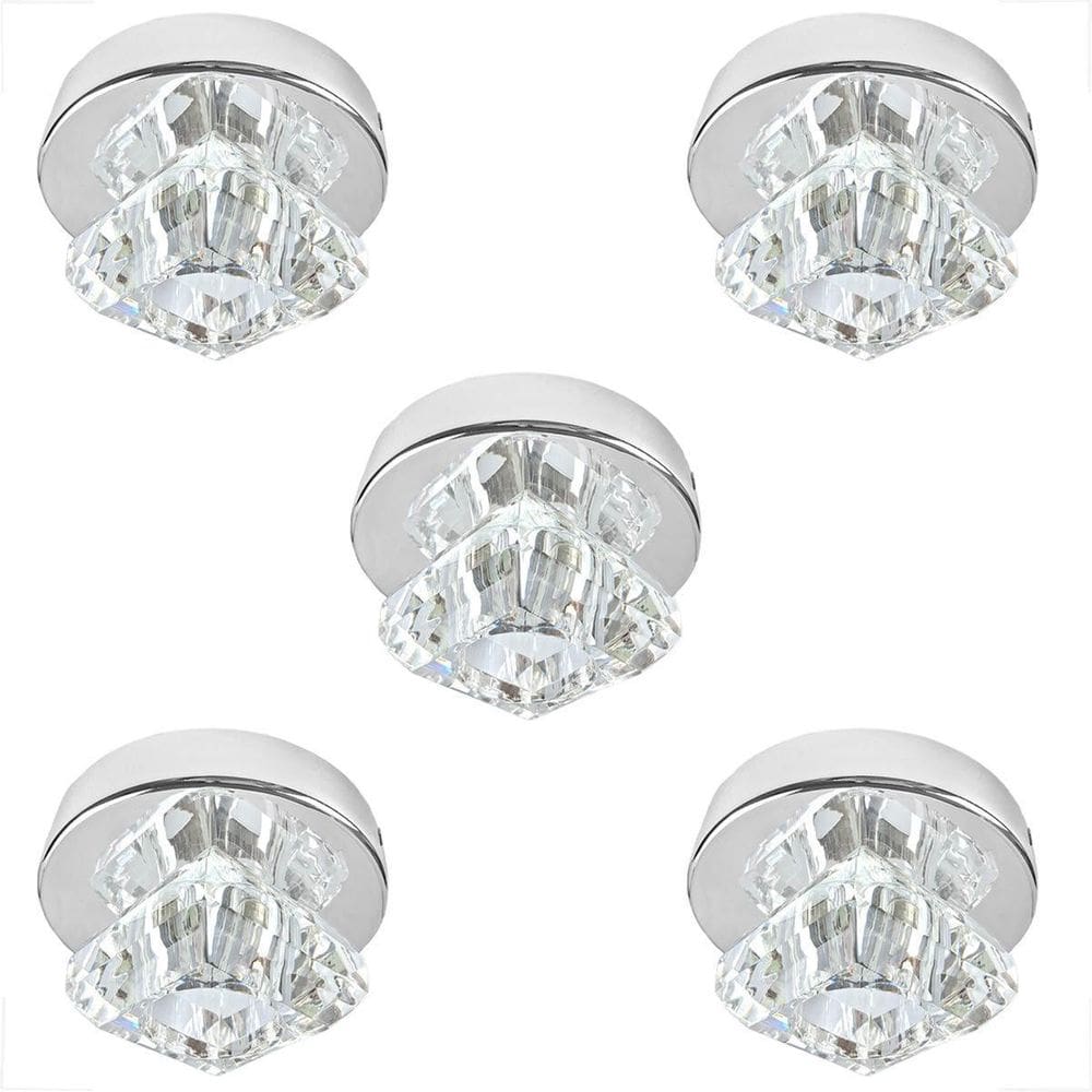 Kit 5 Spot Cristal Sobrepor Prateado Brilhoso Lavabo G9