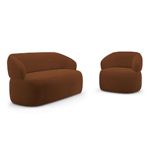 Kit Poltrona Giratória e Sofá Orgânico Living Glee 02 Lugares 140cm Veludo Terracota - Desk Design