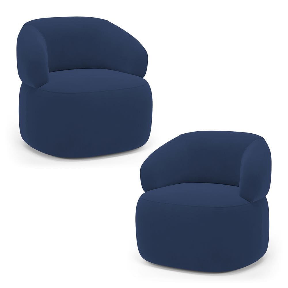 Kit 02 Poltronas Orgânicas Giratória Living Glee Veludo Azul Marinho - Desk Design