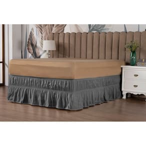Saia Box Babado Cama Casal Queen e King Ajustável com 2 Elásticos Lisa Cinza