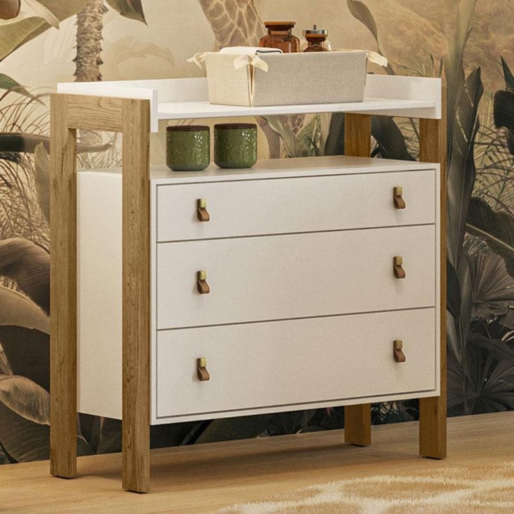Cômoda Infantil Gaveteiro com Nicho Fantasia Branco Acetinado Ambiente - Qmovi