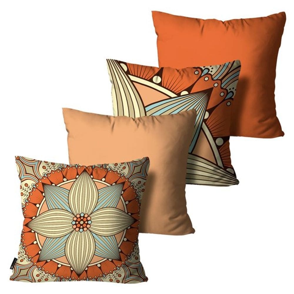 Kit 4 Capas de Almofadas Mdecore Mandala Laranja 45x45