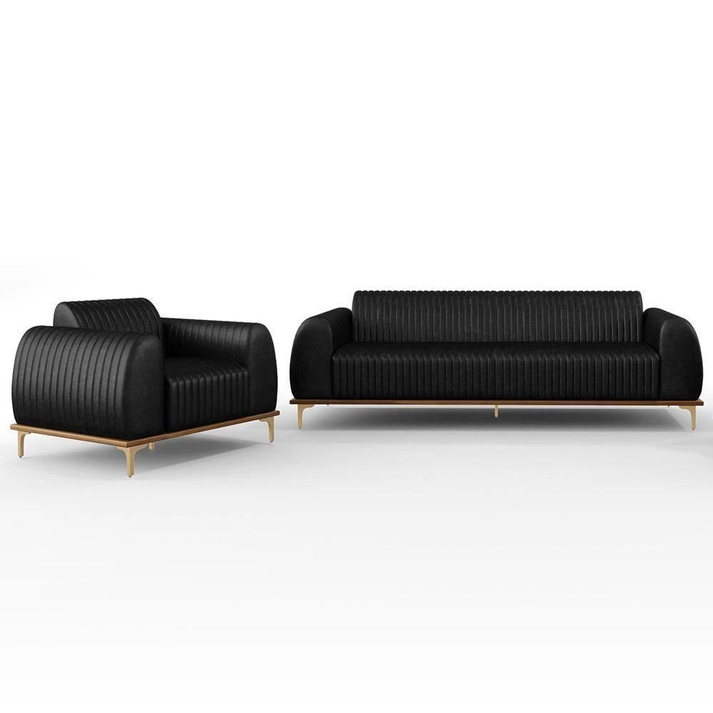 Kit Sofá 2 Lugares 150Cm Com Poltrona Molino Preto B-159