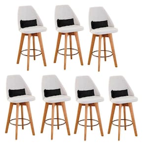 Kit 07 Banquetas Com Encosto Bege Claro E Almofada Preto