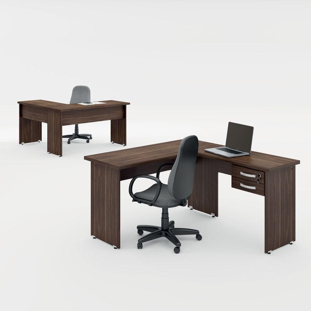 Conjunto Mesa Escritório Lisboa Marrom