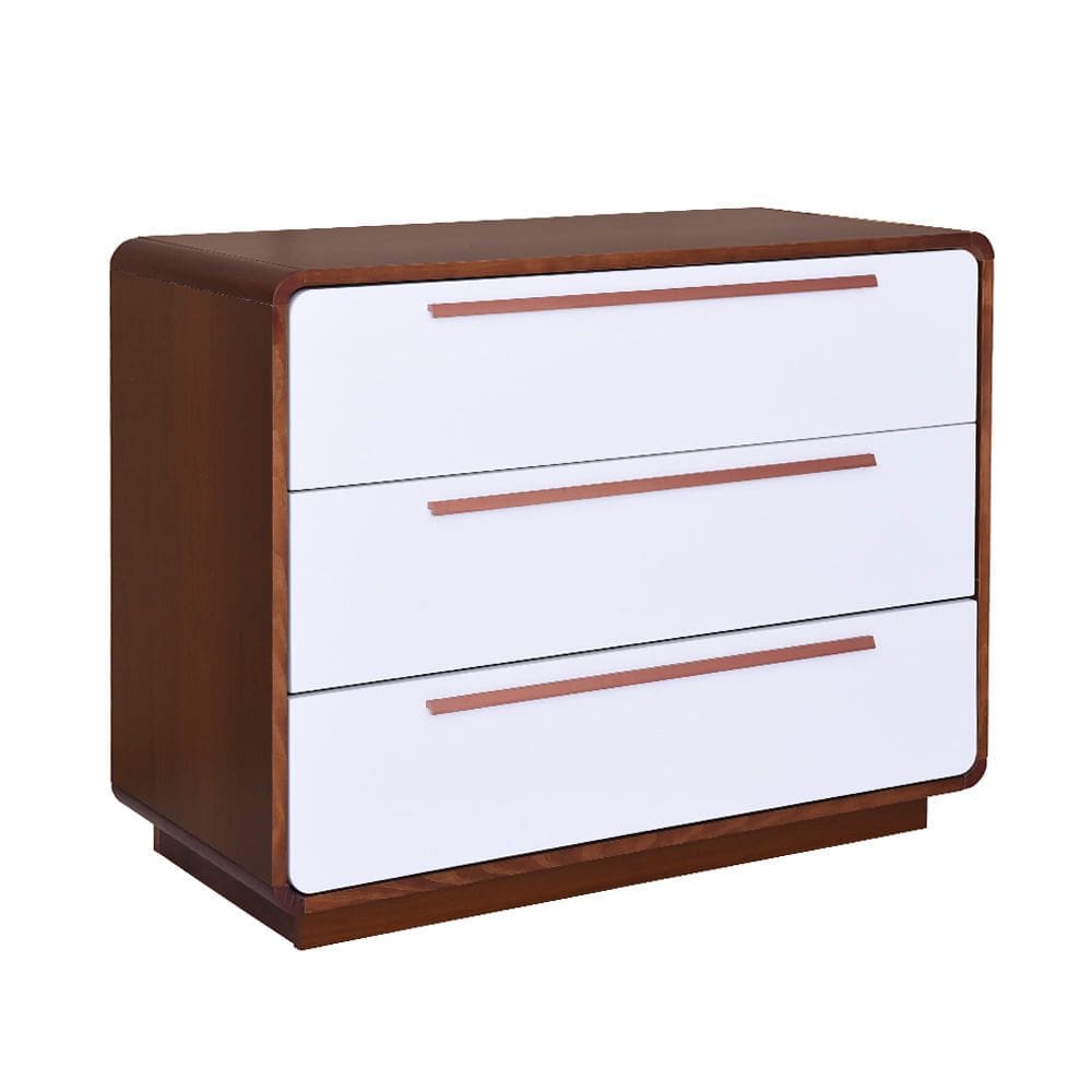 Cômoda Wave 3 Gavetas Com Puxadores Cobre - Branco