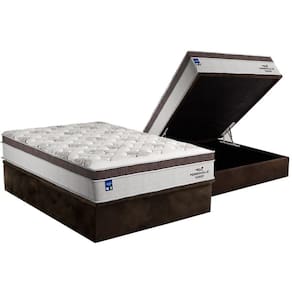 Cama Box Baú Casal: Colchão Molas Plumatex MasterPocket Ensacadas Personalle + Base CRC Suede Brown(138x188)