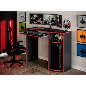 Mesa Escrivaninha Gamer Preto e Vermelho c/ Suporte de Teclado