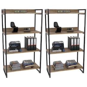 2 Estantes Livreiro 80Cm 4 Prateleiras Carvalho
