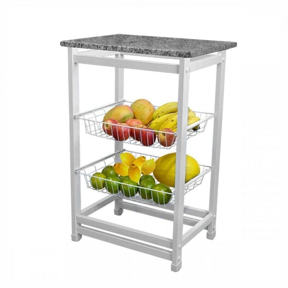 Fruteira C/Tampo De Granito E 2 Cestos Branco Utilaço Branco