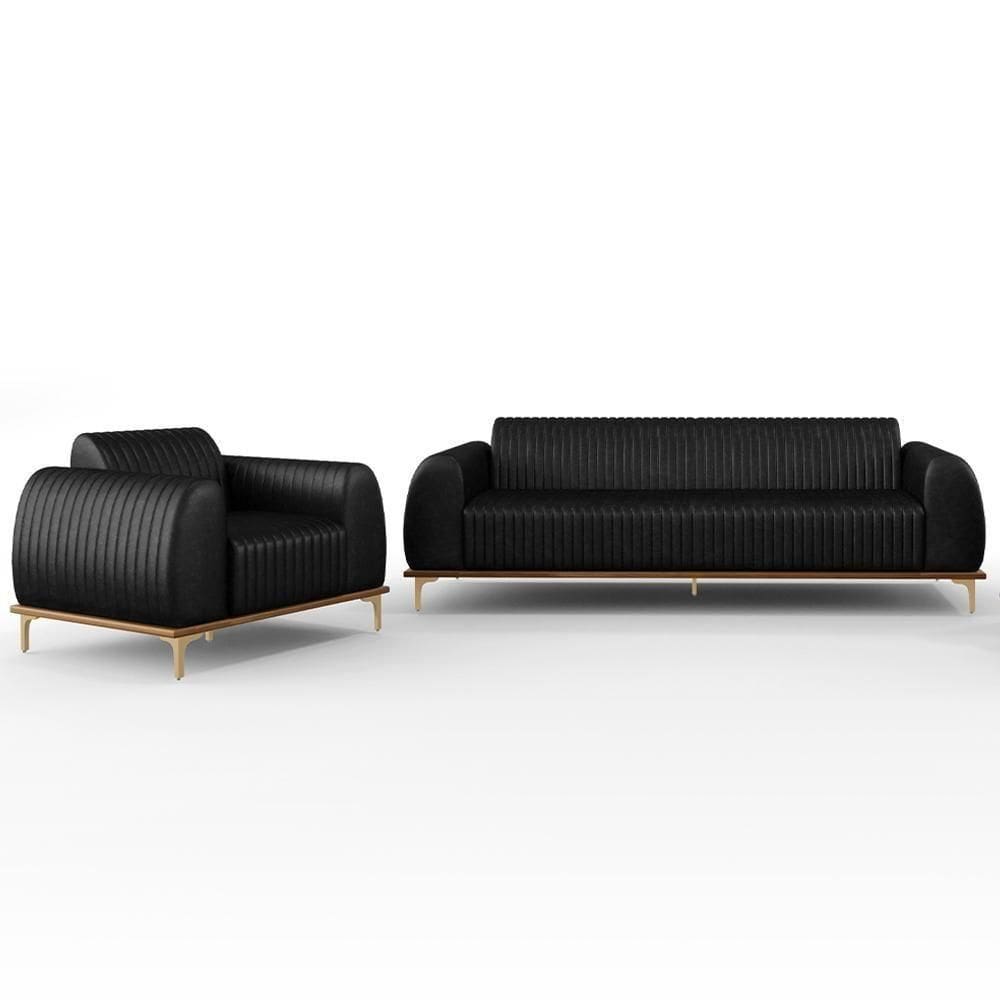 Kit Sofá 3 Lugares 180Cm Com Poltrona Molino Preto B-159