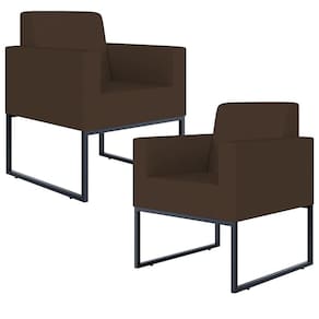 Kit 02 Poltronas Base Fixa De Metal Suede Marrom