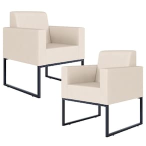 Kit 02 Poltronas Recepção Base Fixa De Metal Suede Bege