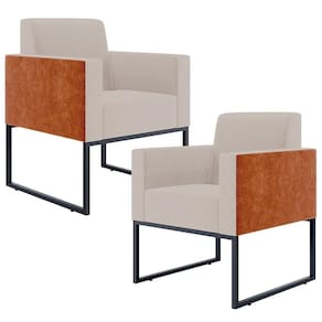 Kit 02 Poltronas Sala Base Metal Linho Bege Couríssimo Camel